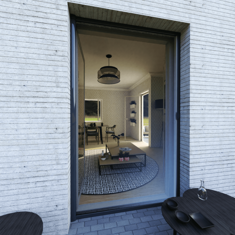 Moustiquaire porte sur-mesure enroulable latérale kocoon anthracite vision extérieur